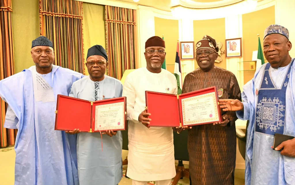 Ondo Governor Aiyedatiwa, Deputy Present Election Certificates to Tinubu