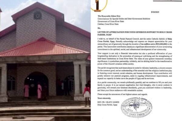 Hon. Oden Ewa Donates N10 Million to Holy Cross Catholic Church, Reaffirms Commitment to Faith, Community, and  Social Development