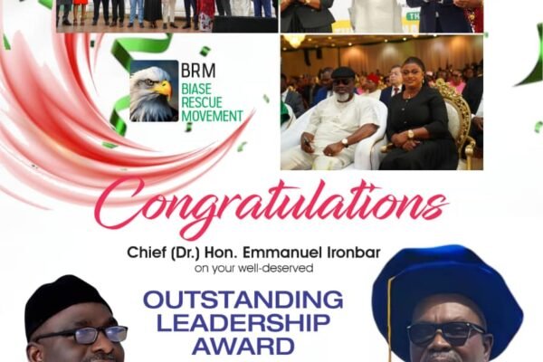 Biase Rescue Movement congratulates Hon. Emmanuel Ironbar on conferment of Outstanding Leadership Award