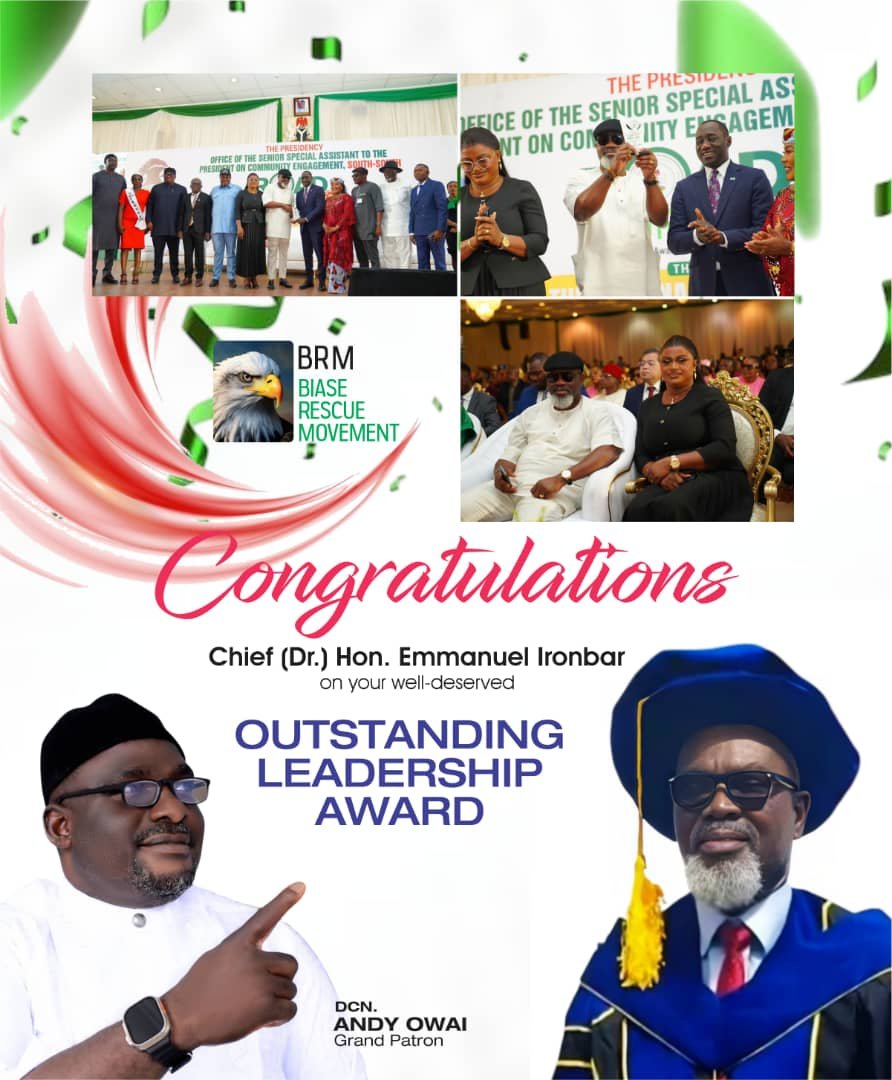 Biase Rescue Movement congratulates Hon. Emmanuel Ironbar on conferment of Outstanding Leadership Award