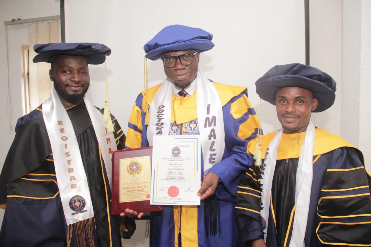 Cross River Diaspora Boss, Otu Okor, Inducted as Doctoral Fellow of IMALE