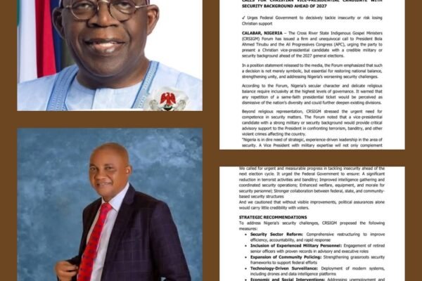 CRSIGM Demands Christian VP With Security Background Ahead of 2027