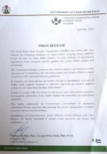 Cross River Forestry Commission Issues Two-Week Ultimatum to Timber Dealers Over Illegal Roadside Dumping