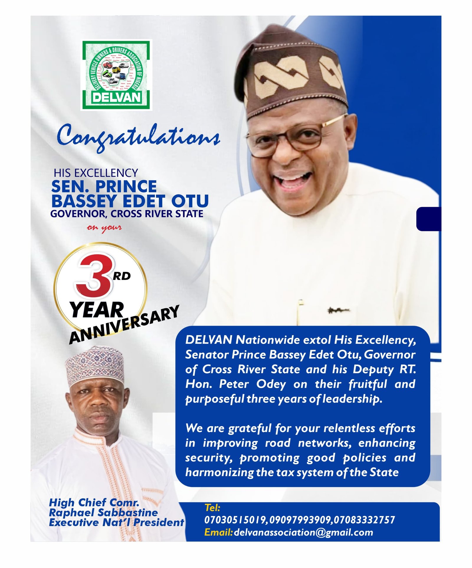 DELVAN Congratulates Gov Otu on Three Years of Purposeful Leadership