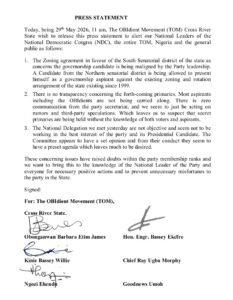 OBIdient Movement Raises Alarm Over C'River Governorship Zoning, Alleges 'Secret Primaries' Plot