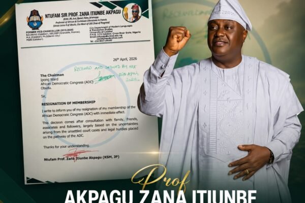 Former UNICAL VC, Prof. Zana Akpagu, Resigns from ADC, Cites Legal Uncertainties