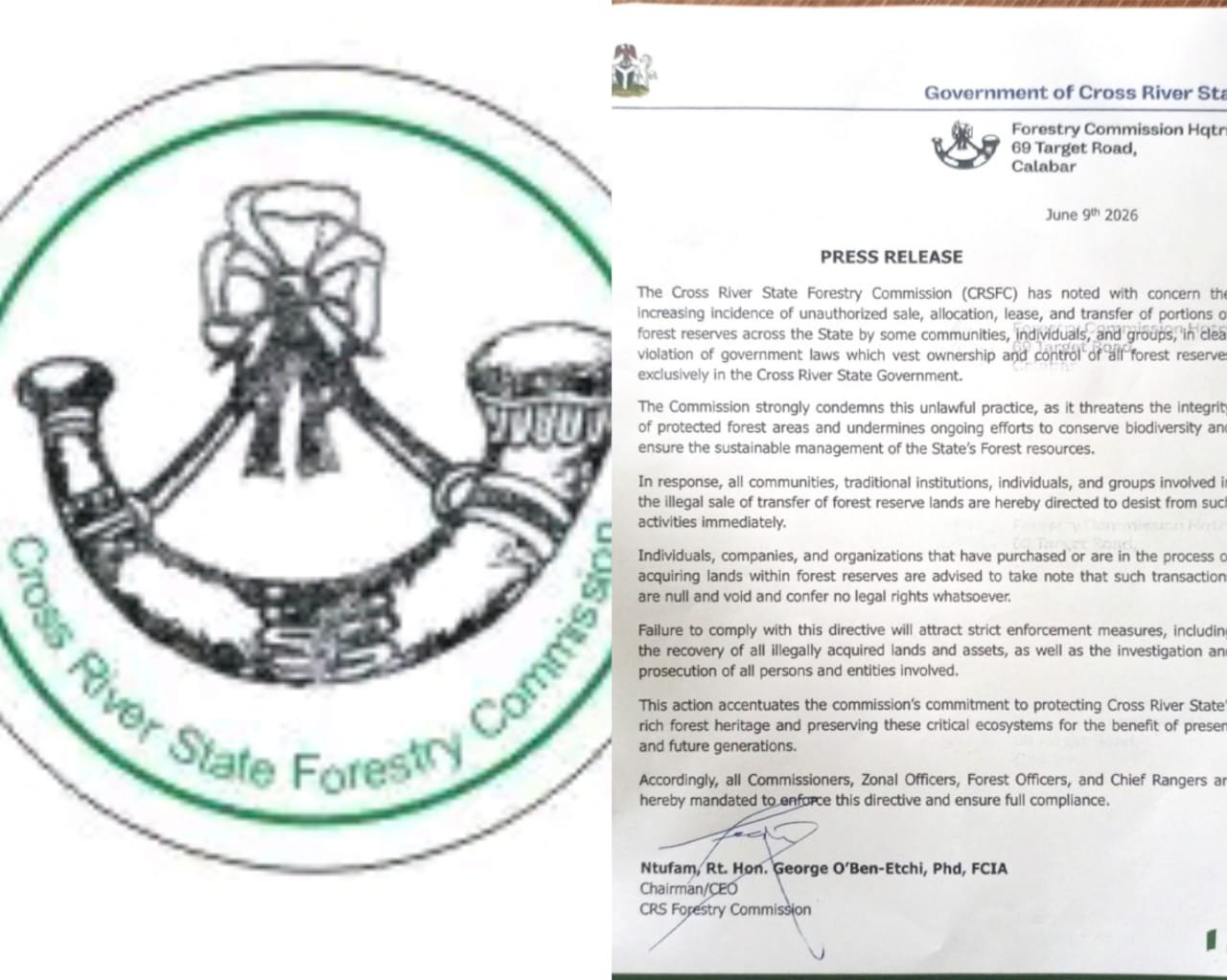 Cross River Govt Warns Against Illegal Sale, Lease of Forest Reserves; Declares Transactions Null and Void