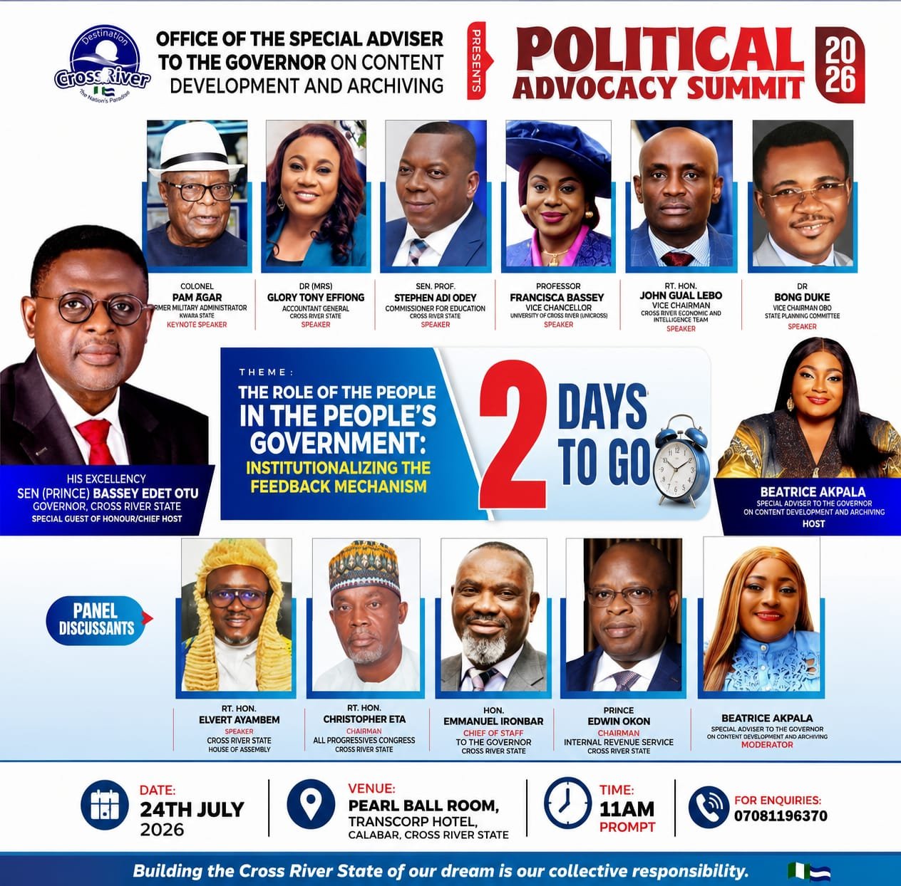Two Days To Go: Cross River Political Advocacy Summit 2026 To Hold In Calabar