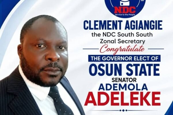 NDC South-South Zonal Secretary Congratulates Adeleke, says re-election a win for democracy