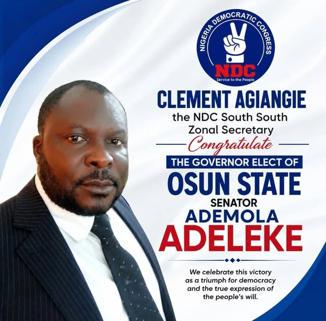 NDC South-South Zonal Secretary Congratulates Adeleke, says re-election a win for democracy