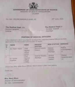 Stakeholders Seek Implementation of Posting Order to Strengthen General Hospital Calabar
